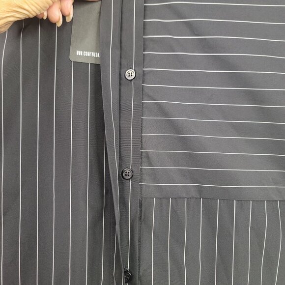 Sun Kim Womens XS Pinstripe Tunic Button Front Pockets USA Lagenlook Designer - Picture 9 of 15